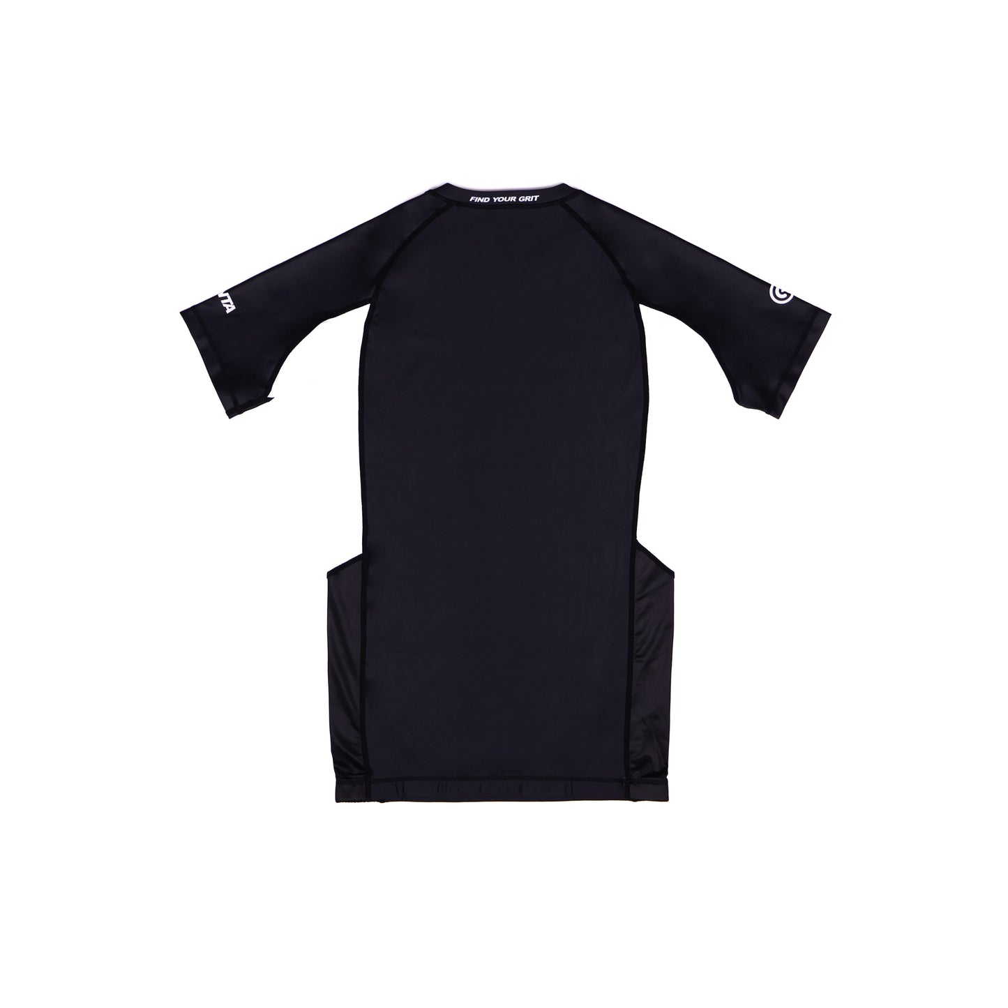 High-performance black BJJ MMA rashguard with mesh ventilation panel for enhanced breathability and quick-dry technology, made from polyester and spandex blend